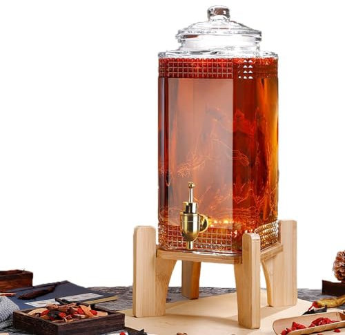 Ruiseawing 3L/5L/7,5L Getränkespender aus Glas mit Zapfhahn und Deckel, Kaltwasserflasche, Limonade und Bierkrug für Büro und Camping