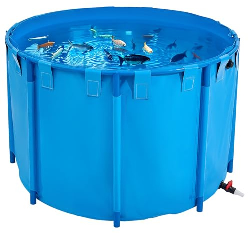 VEVOR KOI Aquarium Tank Above Ground Fish Pond, 450 Gallon Foldable Canvas Fish Pool Pond, Outdoor/Indoor Round No Dig Turtle Goldfish Pond with 304SS Frame and Drain Valve