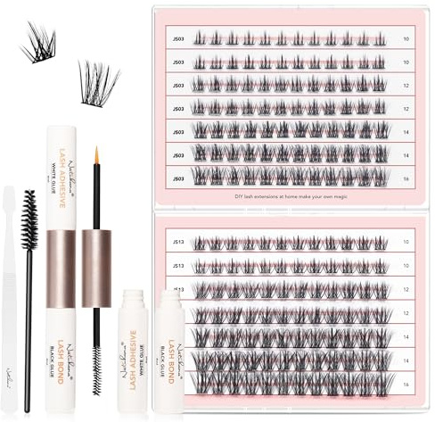 Natuhana Faux Cils Kit 168Pcs Naturel Individuel Lashes 10-16mm Bouquet Volume Russe Extension de Cils D Curl avec Colle et Pinces