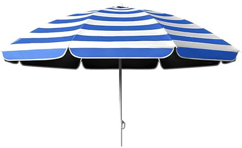 Parasol de Plage, Parasol de Jardin Exterieur, Ø155 cm, Protection Solaire UPF50+, Réglable en Hauteur, Parasol Pliable, Bleu Blanc