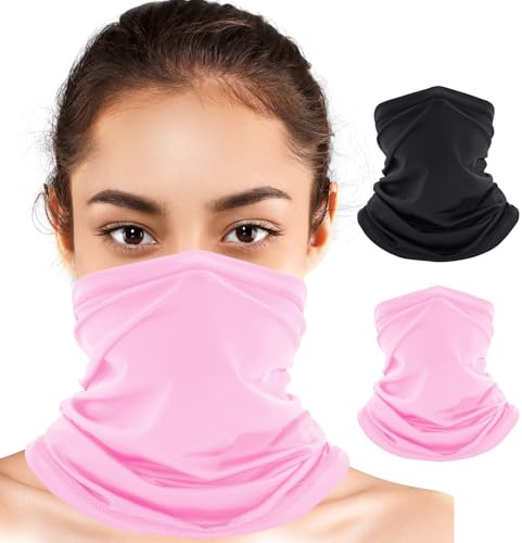 GEU 2Pack Cooling Neck Gaiter Face Cover Multifunction Headwear Elastic Tube Scarf Balaclava Snoods Face Mask Windproof UV Protection for Cycling Running Outdoor Sports for Men Women Black & Pink