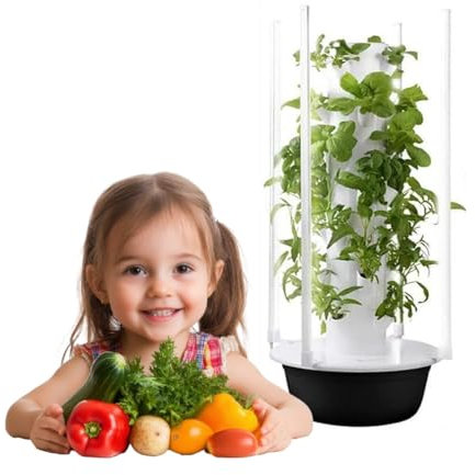 Jardín vertical aeropónico de torre, jardín vertical inteligente con bomba y tanque de agua móvil, kit de cultivo de hierbas para interiores, ideal para jardinería doméstica inteligente,20Holes+LED