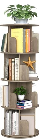 Quikraen Libreria girevole a 360°, per la camera dei bambini, autoportante, girevole, multifunzione, organizer per casa, studio, camera da letto (4 ripiani, rovere | senza ruote)