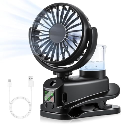 Handventilator Akku Aufladbar mit Wasserkühlung und Clip, Feinnebel-Befeuchtung Hand Ventilatoren, 4-Stufen Handventilator Leise, 360° Drehbar Mini Ventilator Hand, Taschenventilator Handheld Fan (B)