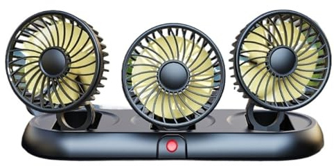 MOZbatte Ventilateur 3 Têtes Bureau & Voiture 220° Réglable - Anti-Buée Air Frais Toute l'Année Alimentation Allume-cigare 12V Pliable (Noir/Jaune)