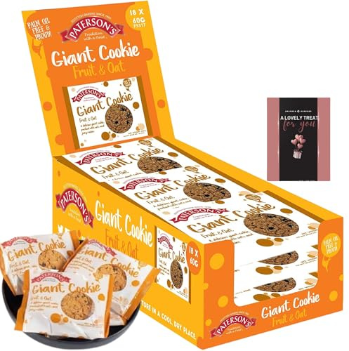 Triple Chocolate Giant Cookies 18 x 60g – Bulk Buy Individually Wrapped Biscuits for Office, Hotel, School, Coffee Shop, Vending, Grab & Go Snack, No Palm Oil, Catering Treats (Fruit & Oat Raisin)