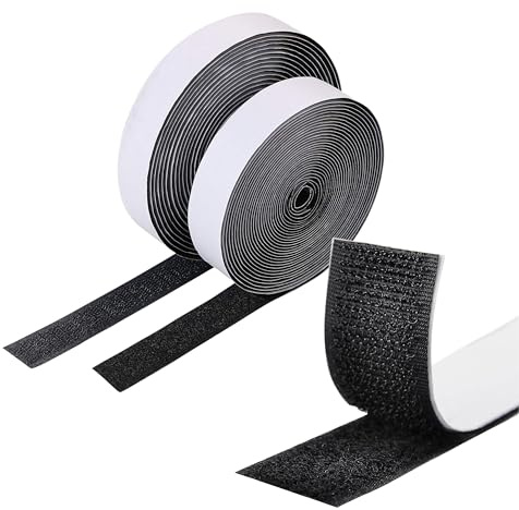 Self Adhesive Hook and Loop Tape 8m x 20mm – Strong Sticky Back Tape Roll, Cut to Size Fastener Strips for Cable Management, Home, Office & DIY (Black)