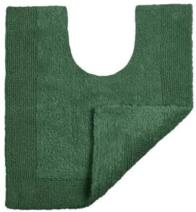 Allure Heavyweight Reversible Pedestal Toilet Mat, 100% Cotton, Super soft, Washable, Large Size 55 x 55cm (Dark Green)