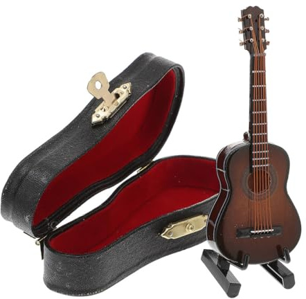 Gogogmee Riproduzione di Chitarra Classica in Miniatura 8Cm Color Caffè Supporto Stabile Giocattolo Decorativo Portatile per e Scene in Miniatura Ornamentazione per Casa delle Bambole