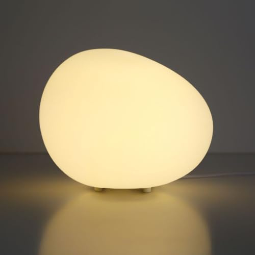 QTHWB Pebble Shape Nightstand Lamps White Acrylic Cute Cartoon Night Light Interior Decor Atmosphere Lamp Desk Office Table with Push Button