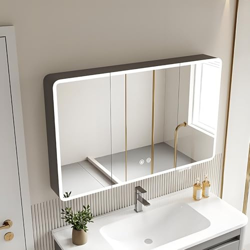 Upplyst LED badrum spegelskåp smart sminkförvaring HD defogging medicinskåp grå 60 x 13 x 70 cm – modern design för eleganta badrum