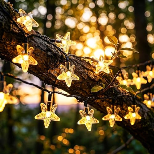 MUCHER Solar Lichterkette Aussen, 9.5M 50 LED Solar 8 Modi Sterne Wasserdicht Innen und Aussen Solarlichterkette für Garten, Terrasse, Balkon, Hochzeit (Sterne)