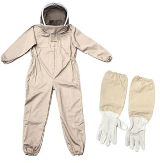 Beavorty Beekeeping Suit One-Piece with Breathable Fabric and Gloves Xxl for Hive Maintenance and Apiculture Tasks, Beige Full Body Protective Clothing Random Color