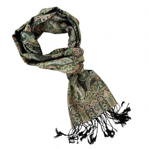 ufash Pashmina 100% Seidenschal aus Indien für Damen & Herren, Paisley Muster, 160 x 35 cm - Schal aus reiner Seide - diverse Designs