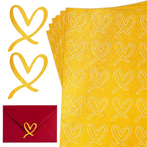 DOORIO 150pcs Autocollants Coeur Doré Stickers Paillettes Emballage Cadeau | Auto-Adhésif, pour scrapbook, Enveloppe, Carte, Invité, Décoration Pour Mariage, Baptême, Saint-Valentin