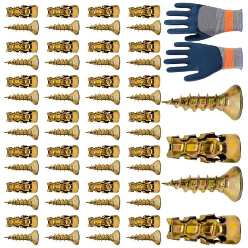 Expansion Screws – 0.63 Inch Brass Iron Short Expansion | Cabinet Hinge Repair Stripped Thread Fix | Wall Plugs For Furniture Wood Door. Rust Resistant, 10 Pieces, Easy Install, Strong Grip.
