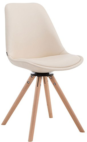CLP Chaise Scandinave Calais Similicuir Pieds Bois De Hêtre Ronds I Chaise Pivotante avec Dossier I Chaise Design Retro, Couleur:crème, Couleur du Cadre:Natura