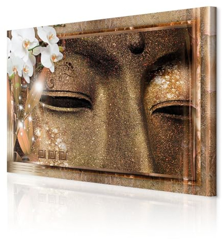 decomonkey Bilder Buddha Orchidee 120x80 cm 1 Teilig Leinwandbilder Blumen | Bild auf Leinwand, Wandbild, Kunstdruck, Wanddeko, Wohnzimmer, Wanddekoration, Zen