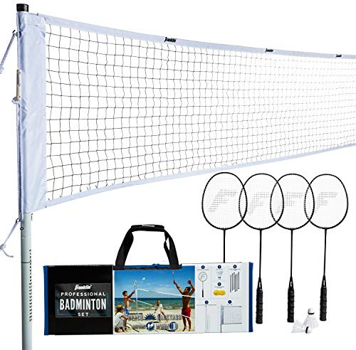 Franklin Sports Badminton Set - Backyard Badminton Net Set - Rackets and Birdies Included - Backyard or Beach Badminton Set - Professional Set, White (52633)