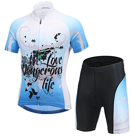 YFCH Niños Maillots de Ciclismo Jersey de Manga Corta + Culotte Pantalones Traje Conjunto de Bicicleta para Deportes al Aire Libre, Azul Estampado, 10-11 años/XL