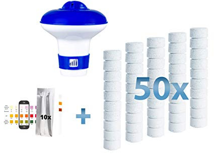 BLUEWATER SMALL MULTIFUNCTIONAL 50 X 20G TABLETS + FLOATING DISPENSER + 10X TEST STRIPS