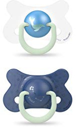 Suavinex Succhietto Night&Day in Silicone, da 4 a 18 Mesi, Balena Azzurra- 2 Pezzi, Balena Azzurro - 140 g