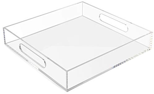 Tasybox Plateau de service décoratif en acrylique transparent avec poignées pour cuisine, salle à manger, table ottomane, meuble-lavabo, comptoir, 30,5 x 30,5 cm