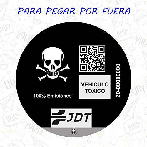 VINILO ADHESIVO CALAVERA PEGATINA STICKER DISTINTIVO AMBIENTAL COCHE VEHICULO TOXICO JDT PARA PEGAR POR FUERA