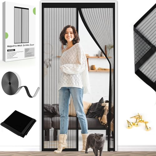 BSHANO Heavy Duty Magnetic Bugs Without Drilling Door Screen with Powerful Magnets and Full Frame Magic Tape (110X220cm)