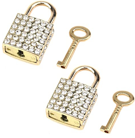 Tighall Bling Mini Square Decorative Padlock, Shiny Decorative Lock with Key | Zinc Alloy Key for Luggage Hasp Cabinet Handbag, Cute Purse Locks with Key, Love Lock for Bridge(2 PCS, Gold)