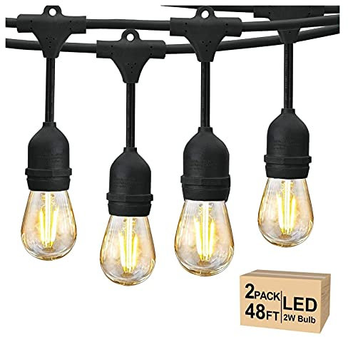 DHF S14 Stringa Luce all'aperto PORTATO, Festoon Light String 30 Prese appese E27 Base e 2W LED. Bulbi Bianchi 2700k Bianchi, Adatti per terrazze, Cortili, caffetterie, Matrimoni