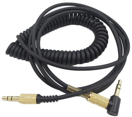 Yaowangan Câble audio pour Marshall Major IV 4,Major 2 II,casque Monitor Mid BT, fil de câble enroulé de remplacement de 3,5mm à 3,5mm(1,25m/4,1 pieds, extension jusqu'à 1,8m/5,11 pieds,noir)