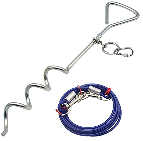 3 Metre Dog Chains Dog Tie Out Cable Spike Stake, Dog Outdoor Lead Leash, Heavy Duty Steel Spiral Ground Dog Tether (Blue)