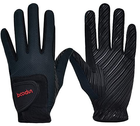 Turbovera Reithandschuhe Professional Lederimitat REIT Handschuh Damen Jungen Sommer für Reitsport Radfahren Schwarz S/M