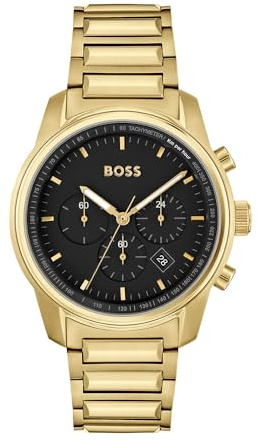 BOSS Chronograph Quarz Uhr für Herren Kollektion Trace mit Goldfarben Edelstahlarmband - 1514006