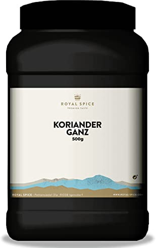Royal Spice Koriander Ganz 500g - 100% Koriandersamen Ganz ohne Zusätze - Sehr vielseitig einsetzbares Koriander Saatgut / Koriandersamen für die Mühle zum Backen, Wurstherstellung & Currymischungen