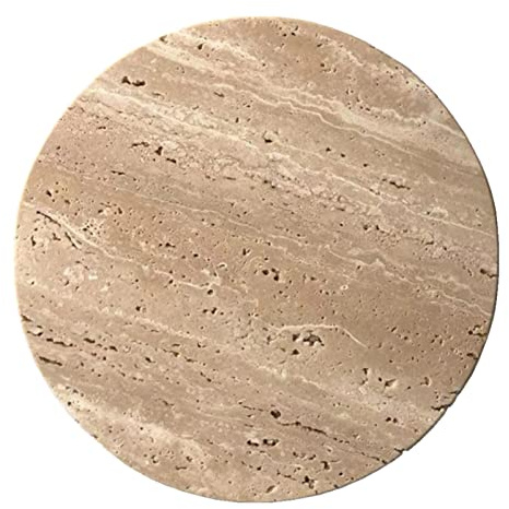 StonePlus Natürliches rundes Marmortablett, glattes Gebäckbrett für Desserts, Käse, Kaffee, beidseitig matt (beigefarbenes Travertin)