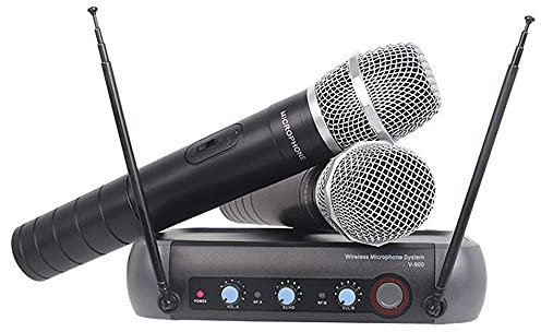 Samnuerly Dual Wireless Mic System, Professional Cordless Dynamic Mic Set with 2 Handheld Microphones, Home KTV for Karaoke, Meeting, Stage, Church, Outdoor Events