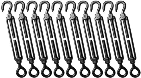 Muzata 10 Pack M6 Black Turnbuckle Stainless Steel Turnbuckles for Cable Wire Hook and Eye Cable Tensioner Kit Heavy Duty Wire Rope Hardware for String Light Hanging Tension CN11