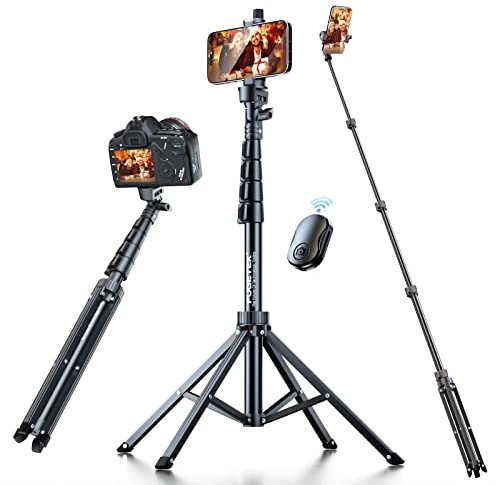 Fugetek Trépied pour perche à selfie de 157,5 cm pour iPhone, design stable à 4 pieds, télécommande Bluetooth, bâton et pieds en aluminium, léger, portable, tout-en-un, compatible avec iPhone et