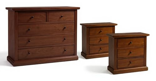 Mar.c.a. Design - Set 1 Komo + 2 Nachttische mit flachem Boden 115 x 50 x 90 cm - Kommode aus Holz mit Schubladen - Made in Italy