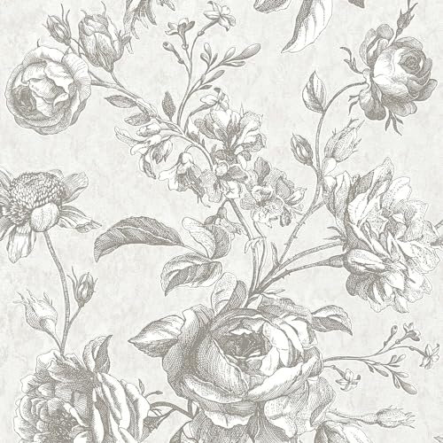 Profhome Toile De Jouy Tapete 387001-GU Vliestapete creme hell-grau weiß taupe 0,53 m x 10,05 m / 5,33 m2