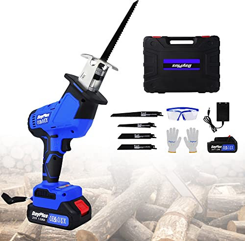 21V Scie Alternative Sans Fil, Scie Sabre Sans Balais, Sawzall Électrique Portable, 4 Lames de Scie, avec Batterie et Chargeur, Longueur de Course 15mm, pour Couper Métal, PVC, Bois, Os