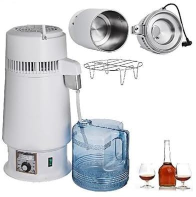 Distillatore d'acqua professionale da 4 l, purificatore d'acqua in acciaio inossidabile, 1 l/h, 750 W, temperatura regolabile, casa, ufficio, laboratorio