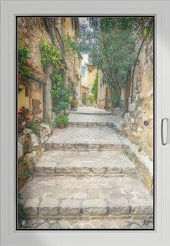 Wallario Lichtschutzbild, Dekorativer Sichtschutz Sonnenschutz 60 x 93 cm mit Motiv: Alte steinerne Gasse in Südfrankreich - Verdunklungsrollo ohne Bohren