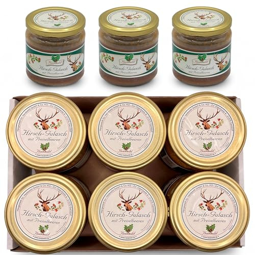 6er Tray Hirsch-Gulasch mit Preiselbeeren 300g Glas