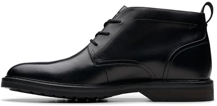 Clarks Premium Botas Aldwin Chukka para hombre, cuero negro, talla 44, Piel negra, 43.5 EU