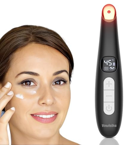Vowleike Eye Lift Wand, 3 in 1 Vibrating 98°F to 113°F LCD Eye Massager for Dry Eyes, Dark Circles and Puffiness, Face & Neck Lifting Tool for Fine Lines and Wrinkles, Black