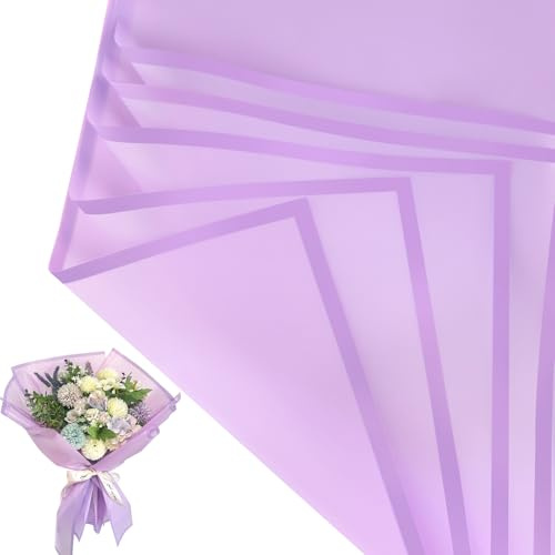 Jutieuo 20 Sheets Purple Flower Wrapping Paper, Waterproof Translucent Korean Floral Paper for Flower Bouquet Wraps Gift Packaging Florist Supplies (22.8 x 22.8 inch)