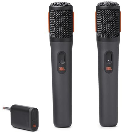 JBL PartyBox JBLPBWIRELESSMIC - Set di 2 microfoni wireless digitali digitali da 2,4 GHz, dinamico unidirezionale, distanza effettiva fino a 30 m, colore: nero